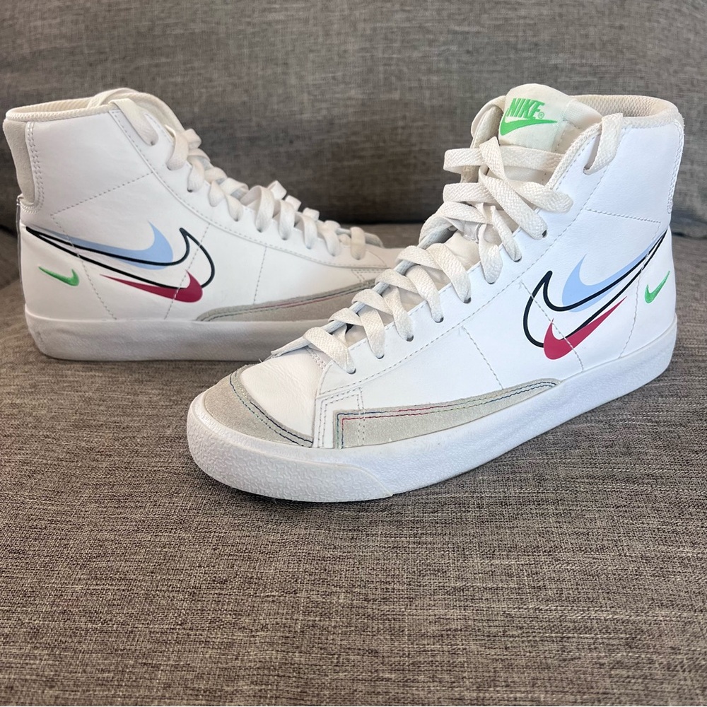 Nike Blazer Mid 77 Multi Swoosh White High-Top Sneakers 6Y